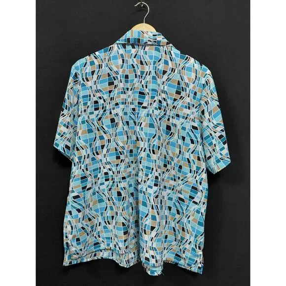 Notations Woman Blue Geometric Print Sleeve Blouse Size 1X-See Measurements - Picture 2 of 9